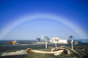 Fog bow over summer camp, Point Barrow, Arctic, Alaska